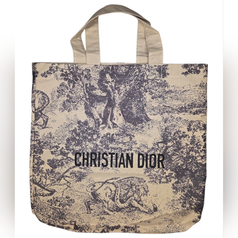 Christian Dior Gray and Beige Canvas Tote Bag - New